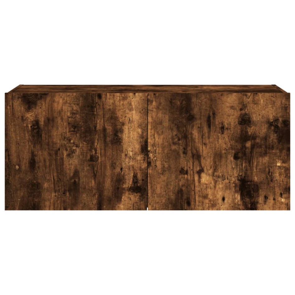 Mueble de TV de pared con luces LED roble ahumado 100x35x41