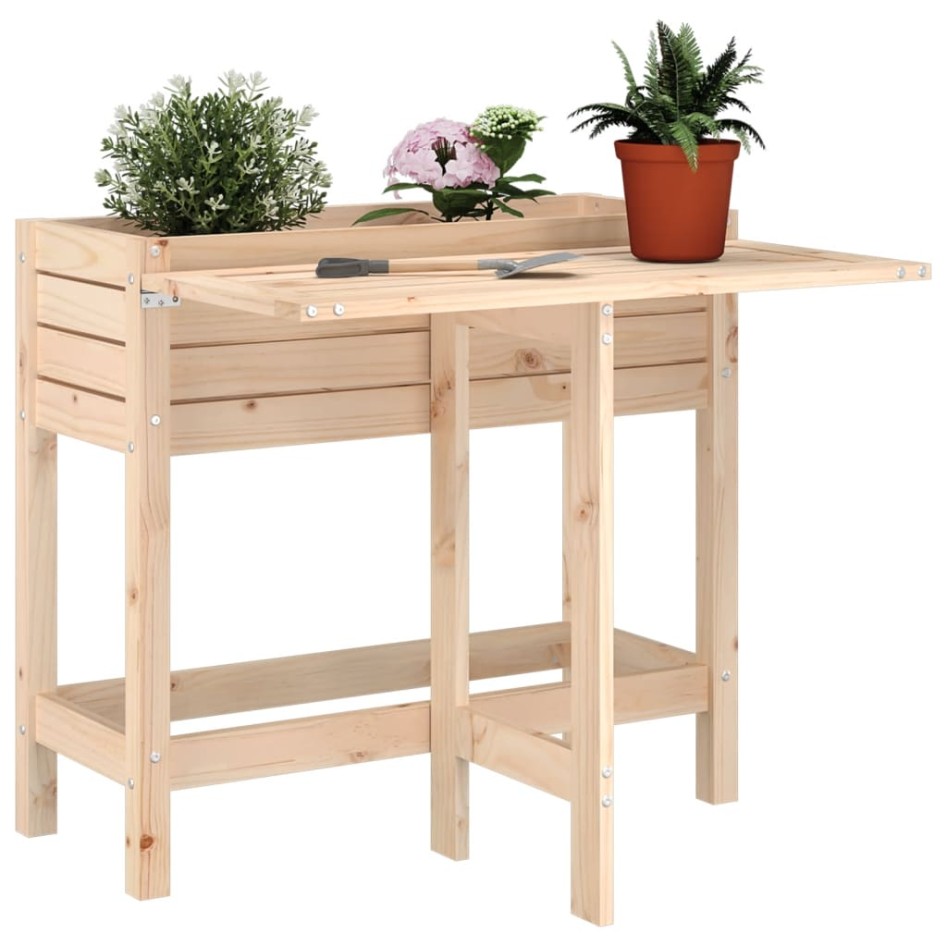 Jardinera con tapa plegable madera maciza de