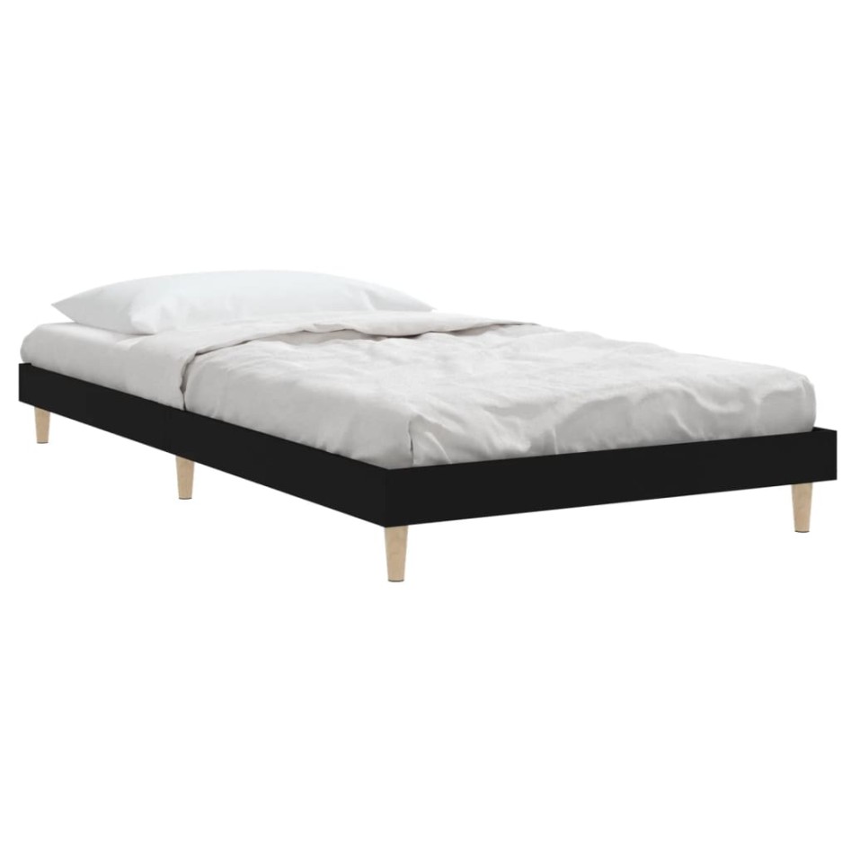 Estructura de cama madera de ingeniería negra 90x200