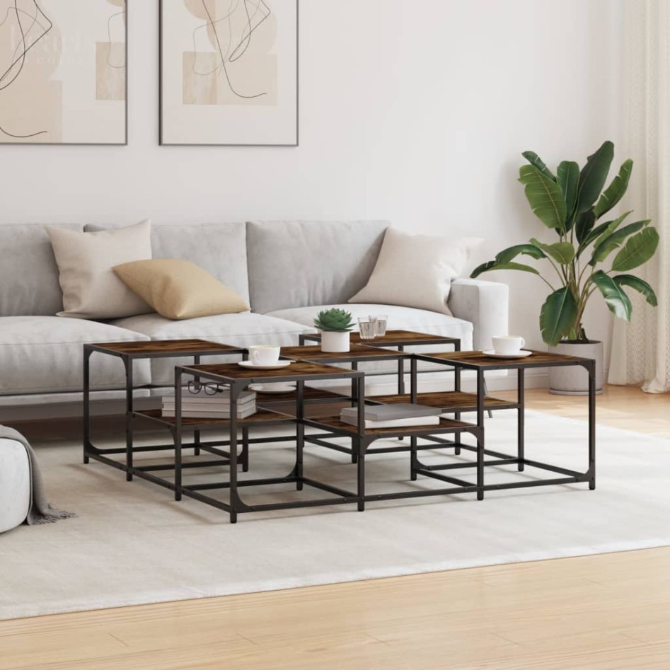 Mesa de centro madera de ingeniería roble ahumado 121x121x40