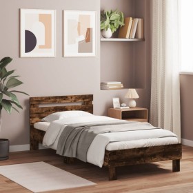 Cama con cabecero madera de ingeniería roble ahumado 90x190