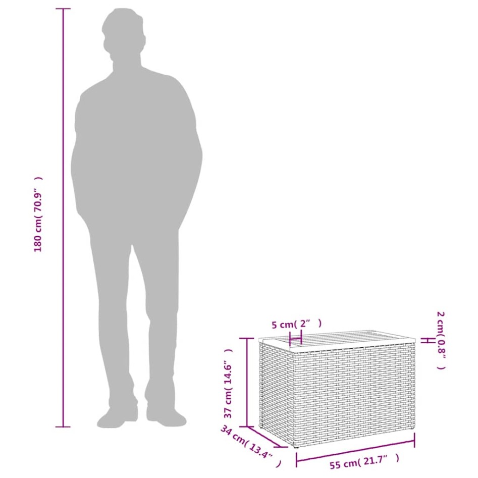 Mesas auxiliares de jardín 2 uds ratán madera gris 55x34x37
