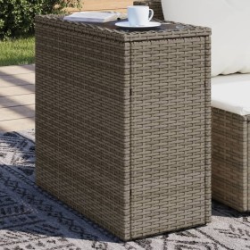Mesa auxiliar jardín tapa vidrio ratán PE gris 58x27,5x55