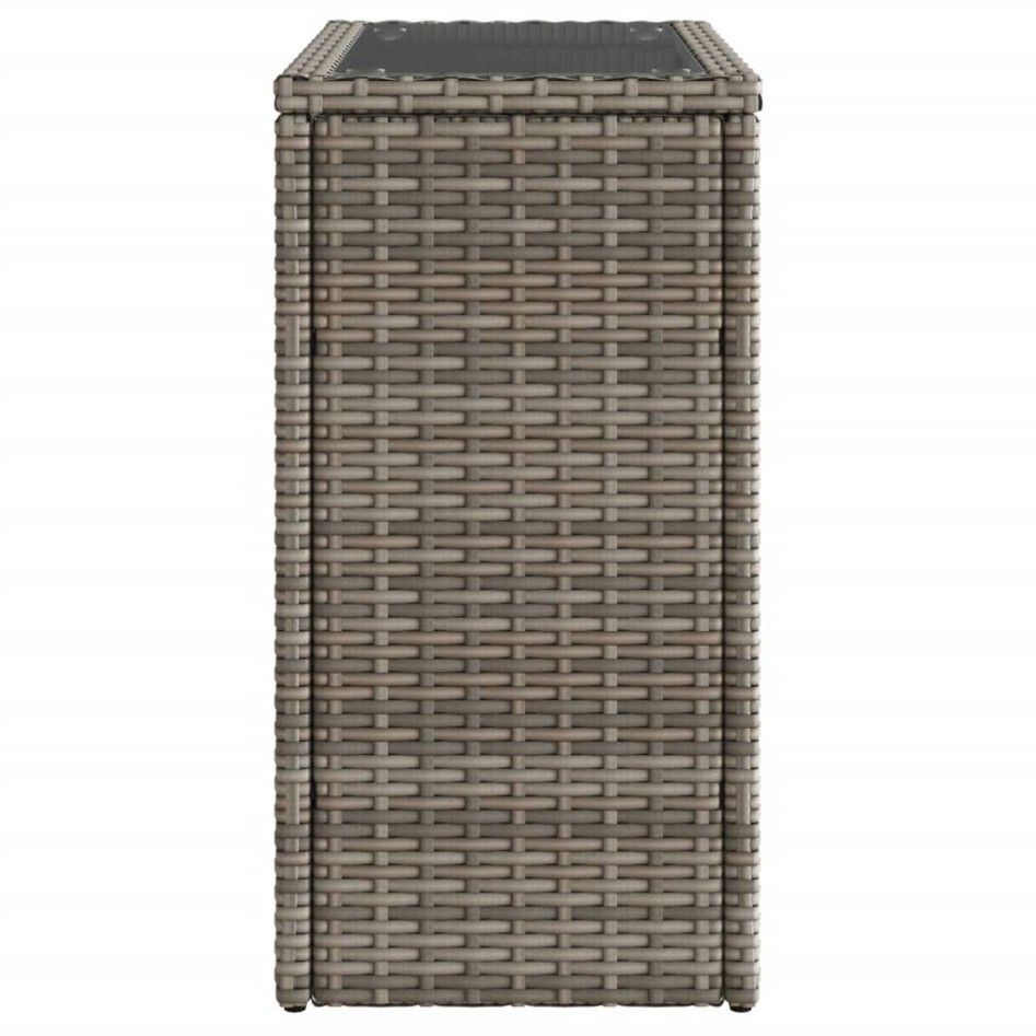 Mesa auxiliar jardín tapa vidrio ratán PE gris 58x27,5x55