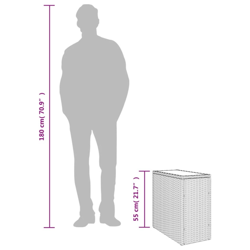 Mesa auxiliar jardín tapa vidrio ratán PE gris 58x27,5x55