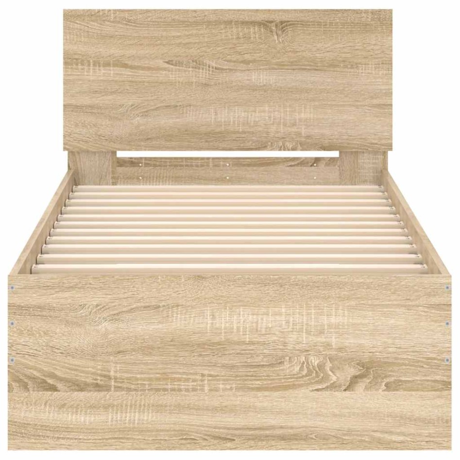 Estructura cama con cabecero sin colchón roble Sonoma 90x190