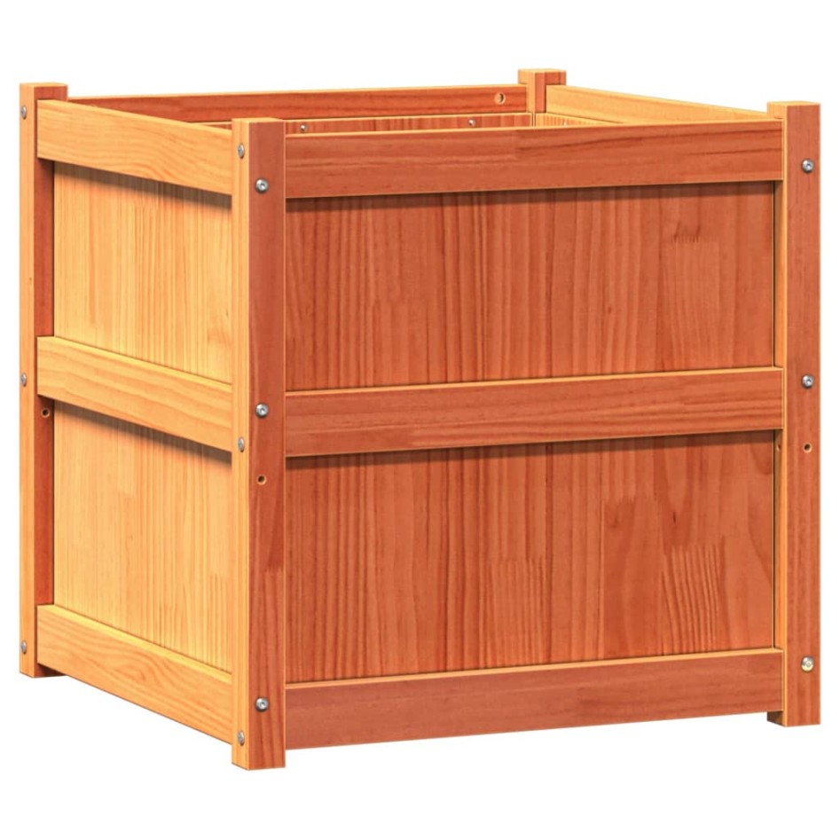 Jardinera exterior madera maciza pino marrón cera 60x60x60