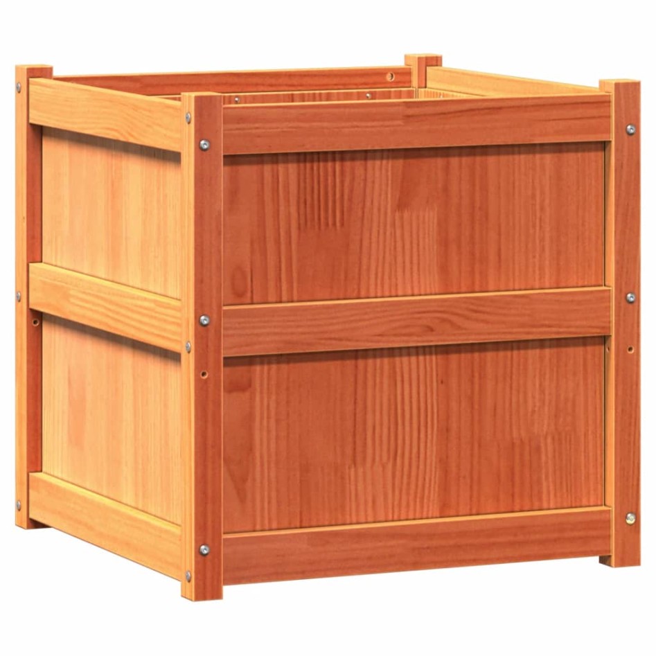 Jardinera exterior madera maciza pino marrón cera 60x60x60