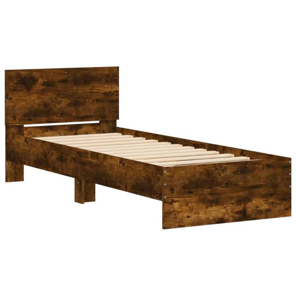 Cama con cabecero madera de ingeniería roble ahumado 75x190