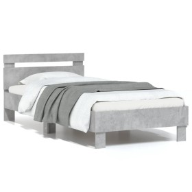Estructura de cama cabecero luces LED gris hormigón 75x190