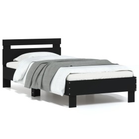 Estructura de cama con cabecero y luces LED negro 75x190