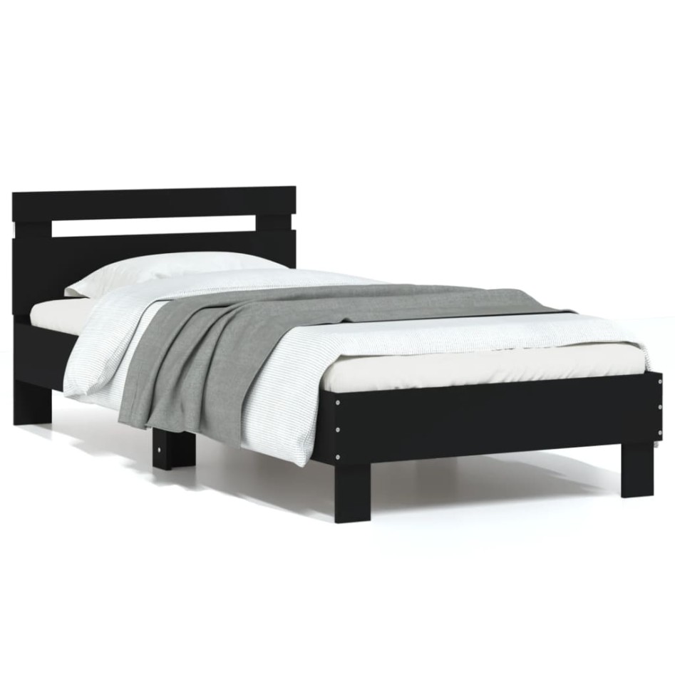 Estructura de cama con cabecero y luces LED negro 75x190