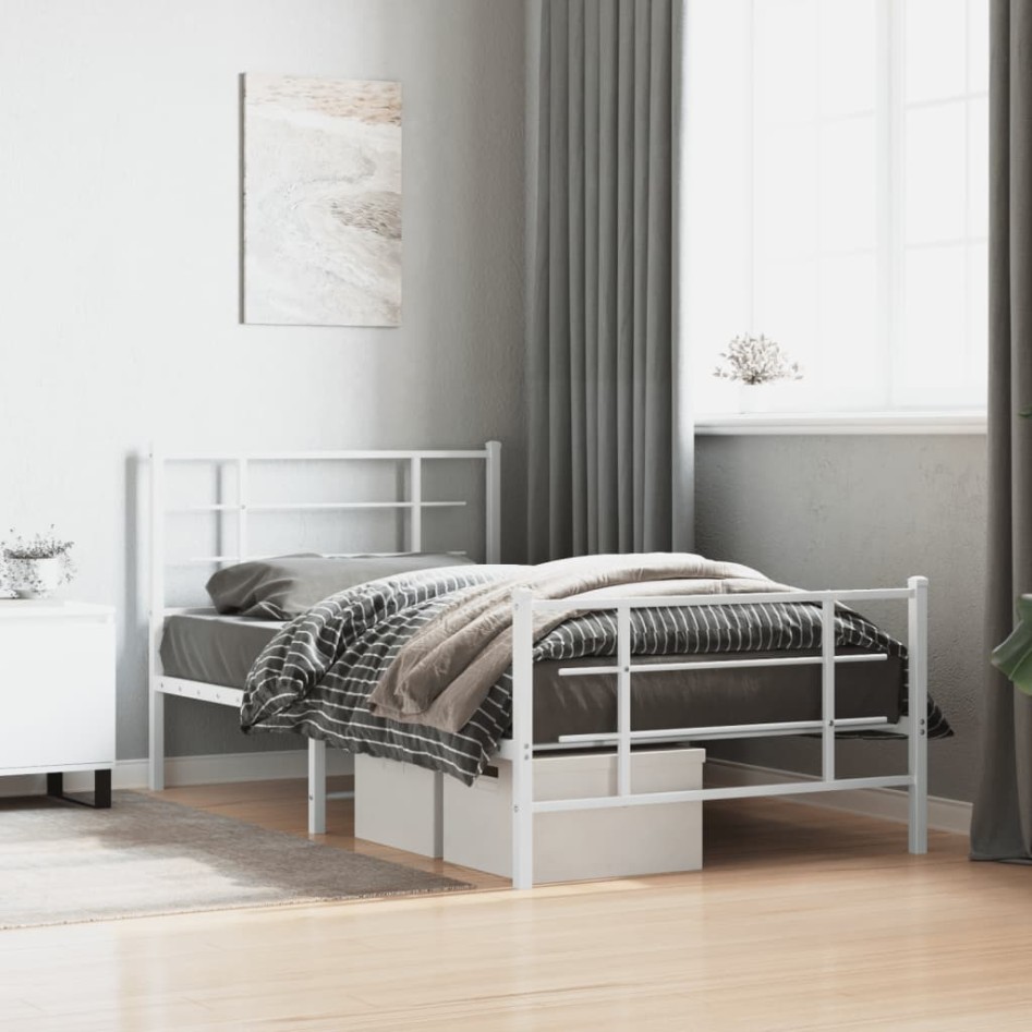 Estructura cama sin colchón con estribo metal blanco 100x190