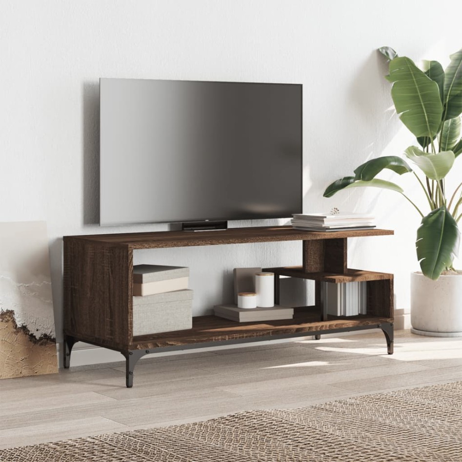 Mueble de TV madera de ingeniería y acero marrón 102x40x41