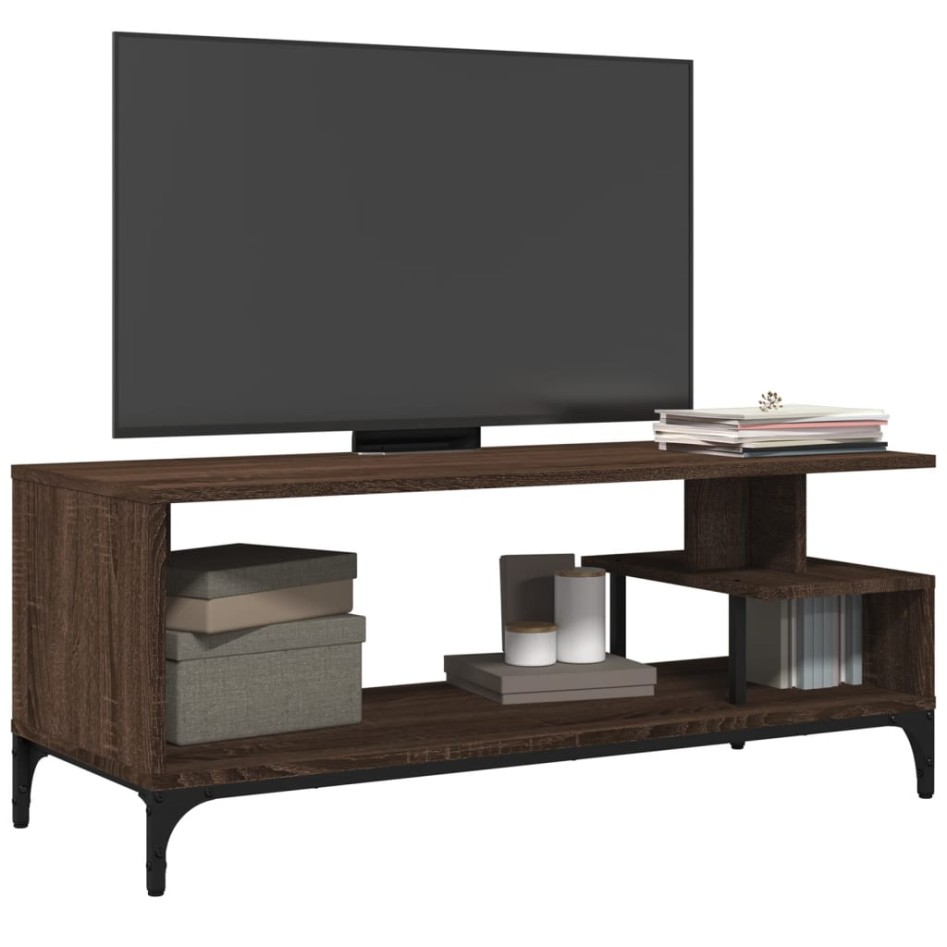 Mueble de TV madera de ingeniería y acero marrón 102x40x41