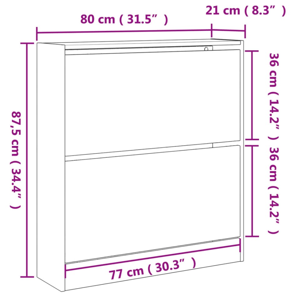 Zapatero de madera de ingeniería roble ahumado 80x21x87,5
