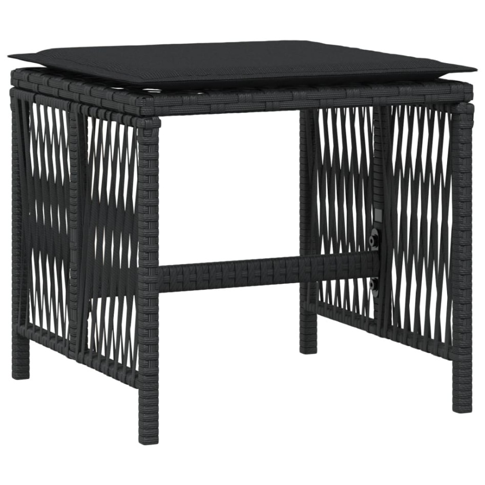 Taburetes de jardín con cojines 4 uds ratán PE negro