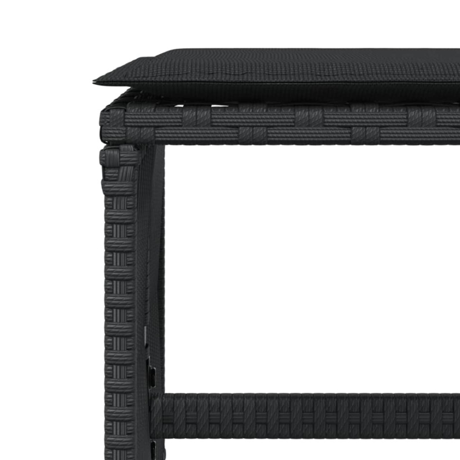 Taburetes de jardín con cojines 4 uds ratán PE negro