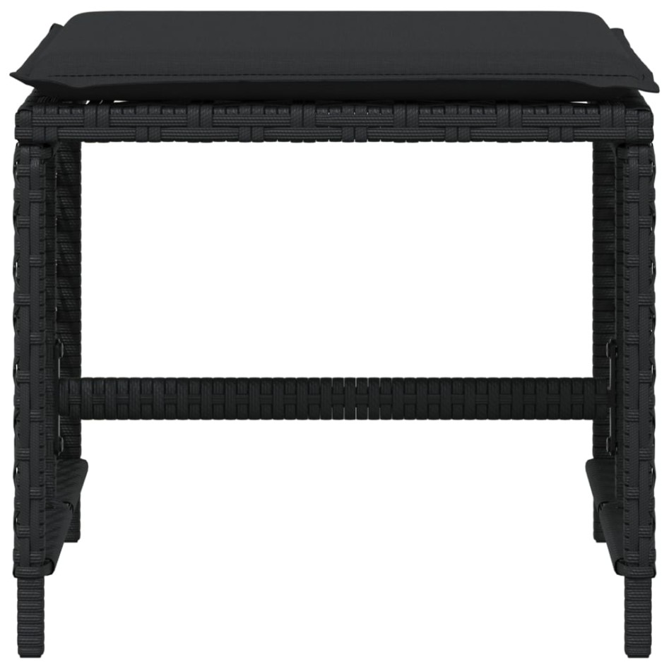 Taburetes de jardín con cojines 4 uds ratán PE negro