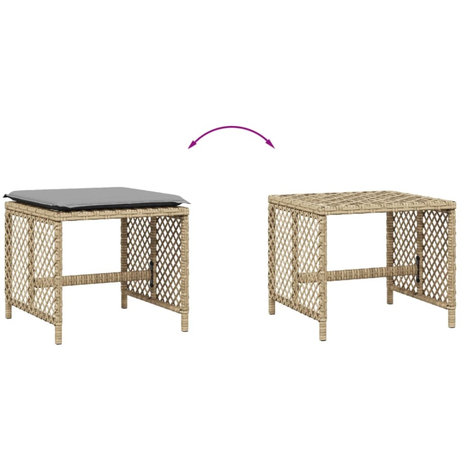 Taburetes jardín cojines 4 uds ratán PE beige mezcla