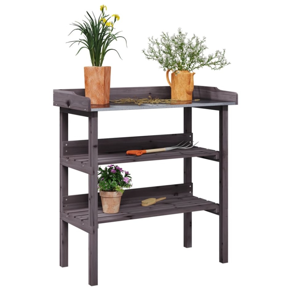 Mesa para plantas con estantes madera abeto gris 78x38x82,5
