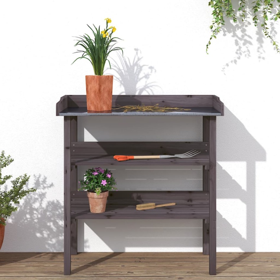 Mesa para plantas con estantes madera abeto gris 78x38x82,5
