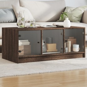 Mesa de centro con puertas de vidrio marrón roble 102x50x42