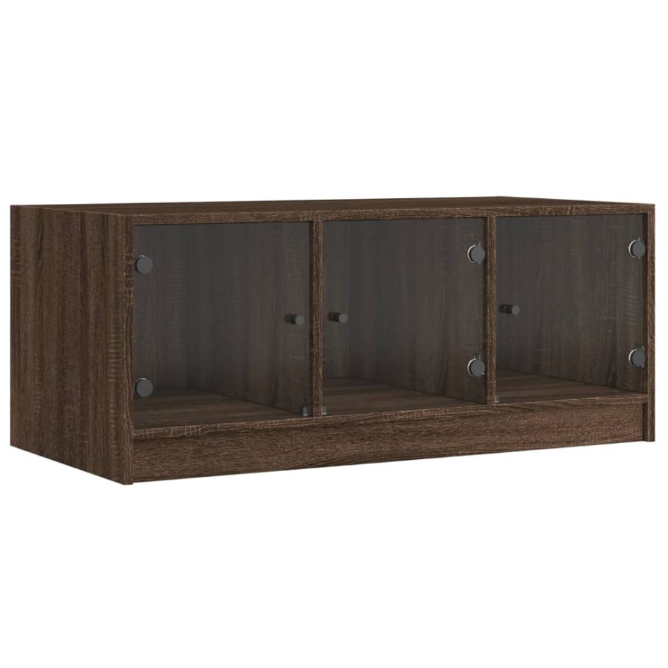 Mesa de centro con puertas de vidrio marrón roble 102x50x42