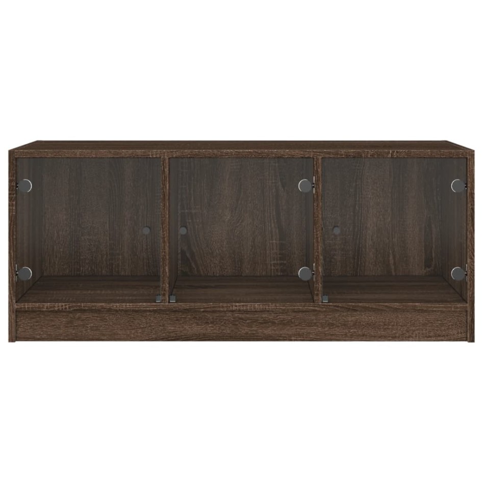 Mesa de centro con puertas de vidrio marrón roble 102x50x42