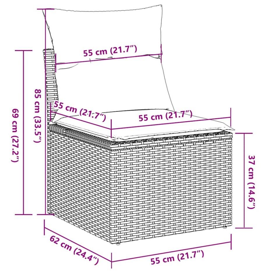 Silla jardín sin reposabrazos con cojines ratán PE gris
