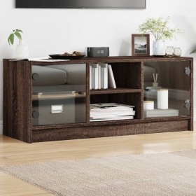 Mueble de TV con puertas de vidrio marrón roble 102x37x42