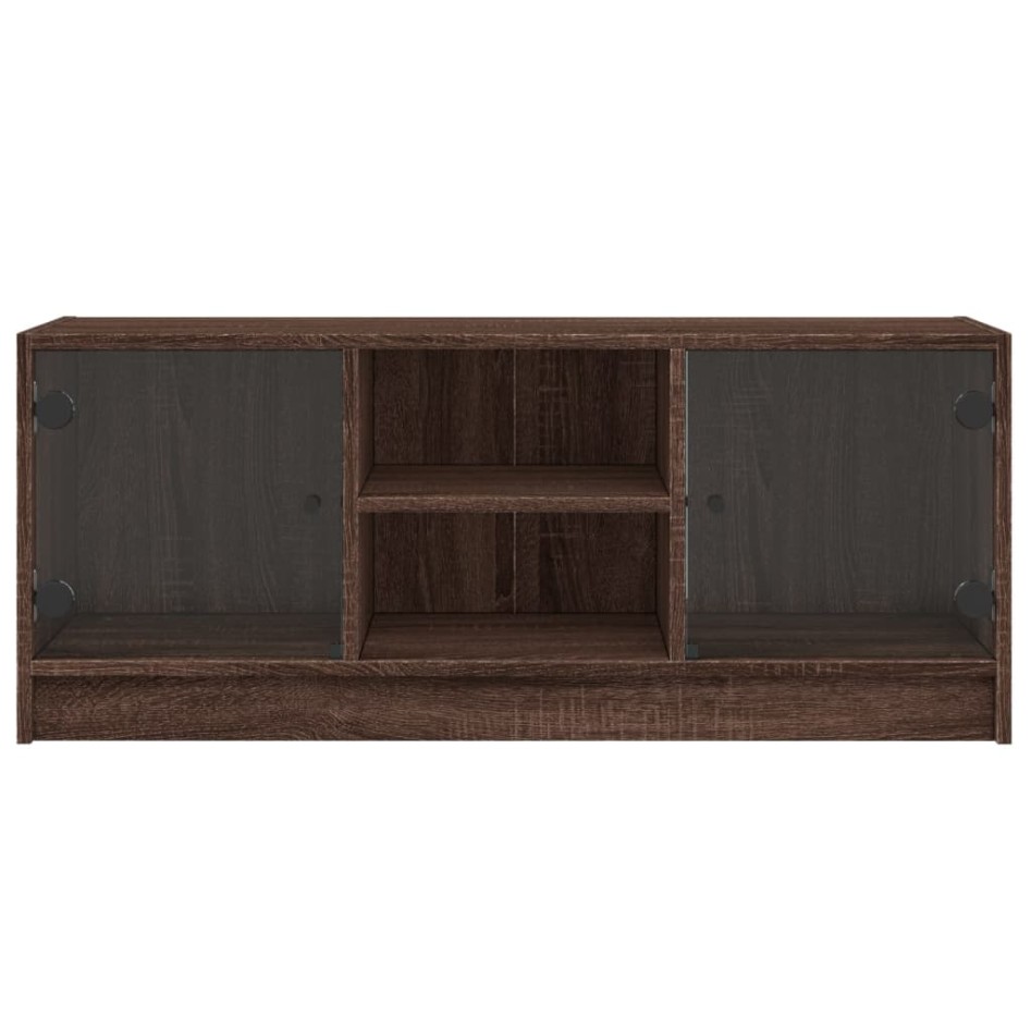 Mueble de TV con puertas de vidrio marrón roble 102x37x42