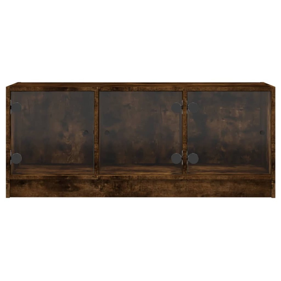 Mueble de TV con puertas de vidrio roble ahumado 102x37x42