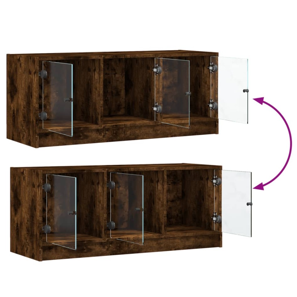 Mueble de TV con puertas de vidrio roble ahumado 102x37x42