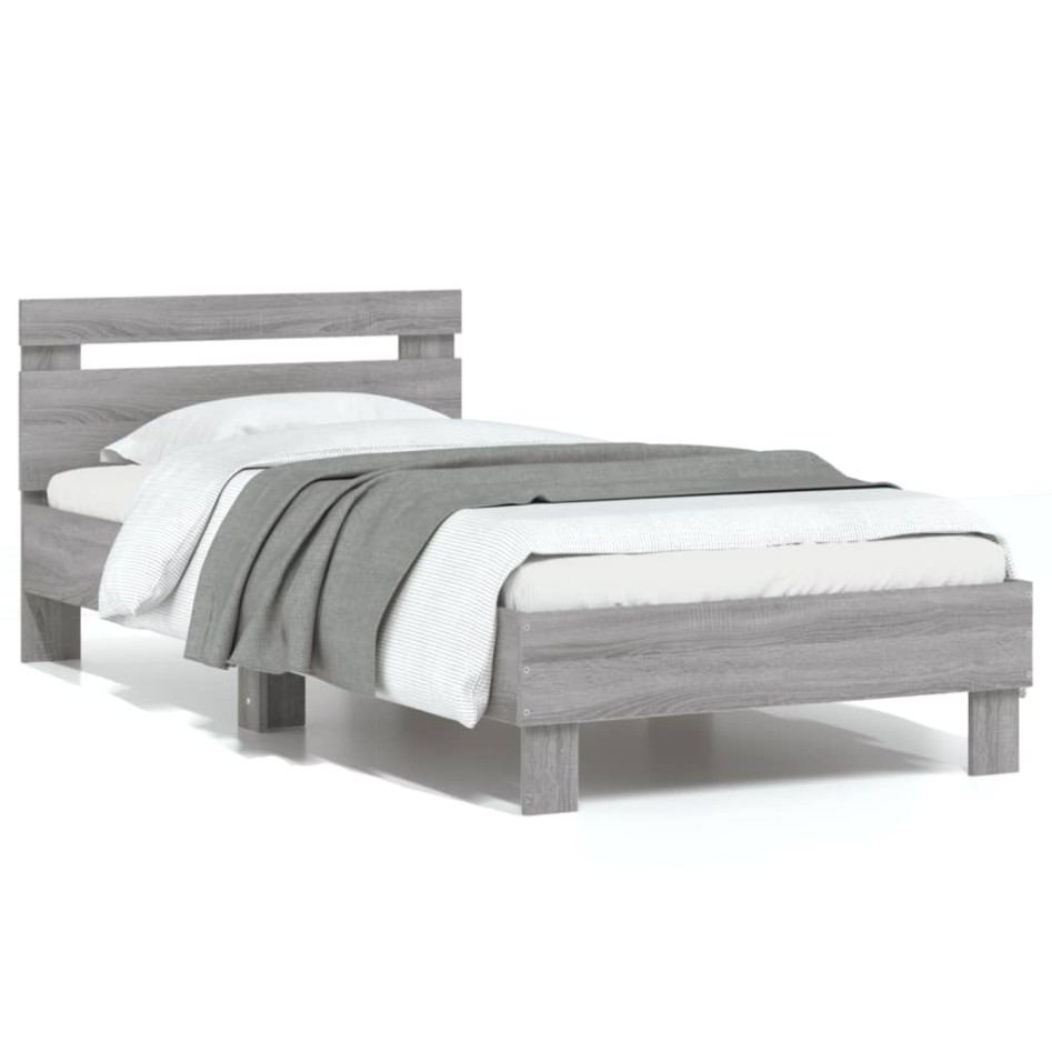 Cama con cabecero madera de ingeniería gris Sonoma 75x190