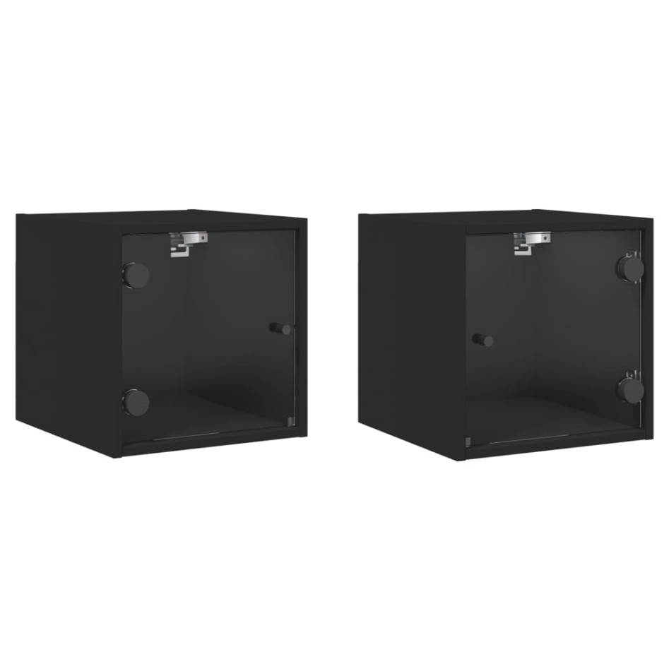 Mesitas de noche con puertas de vidrio 2 uds negro 35x37x35