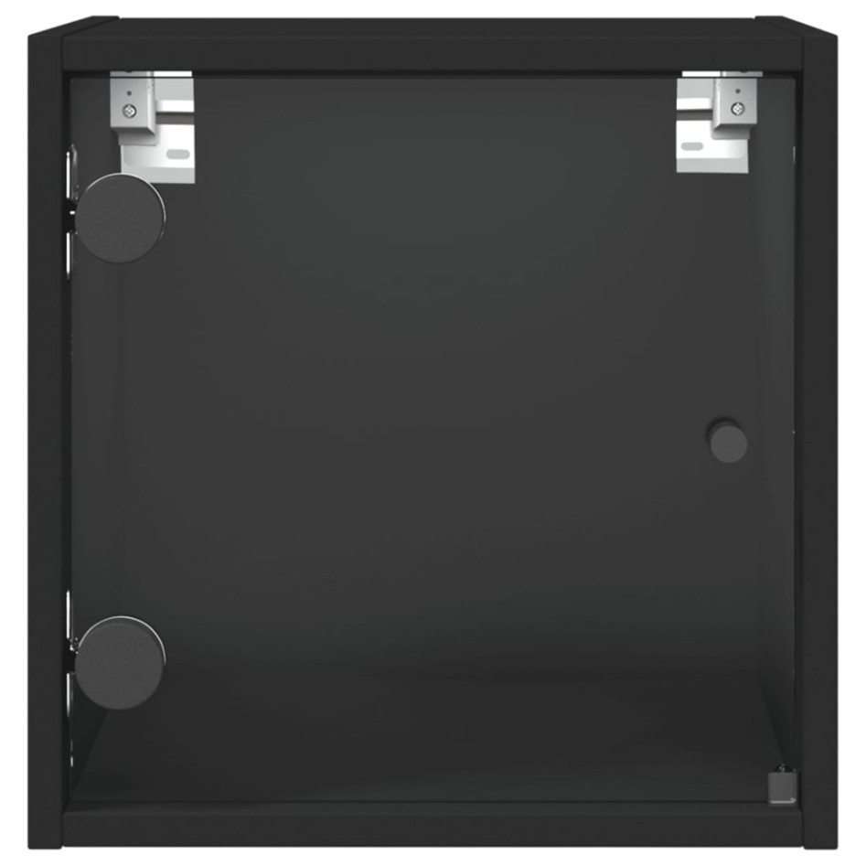 Mesitas de noche con puertas de vidrio 2 uds negro 35x37x35