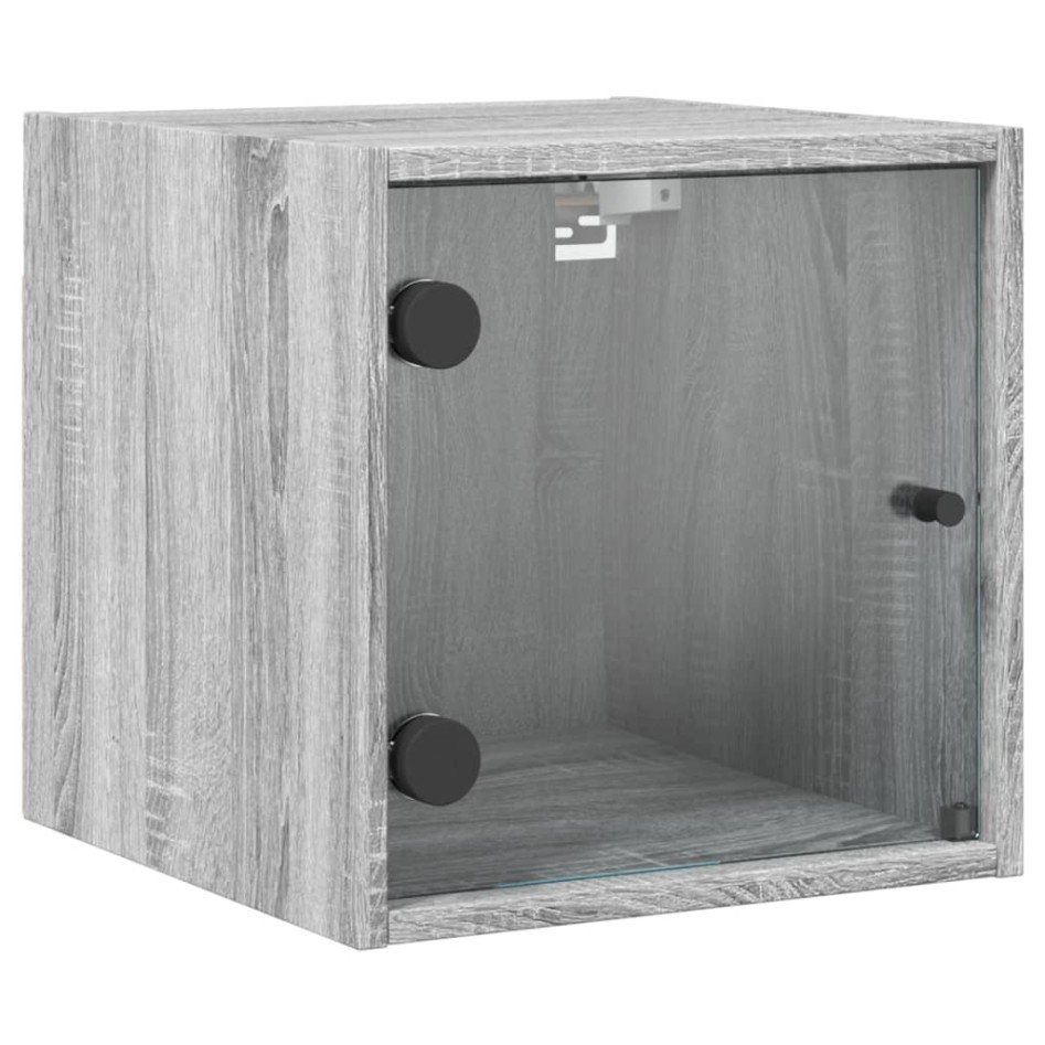 Mesitas noche con puertas vidrio 2 uds gris Sonoma 35x37x35