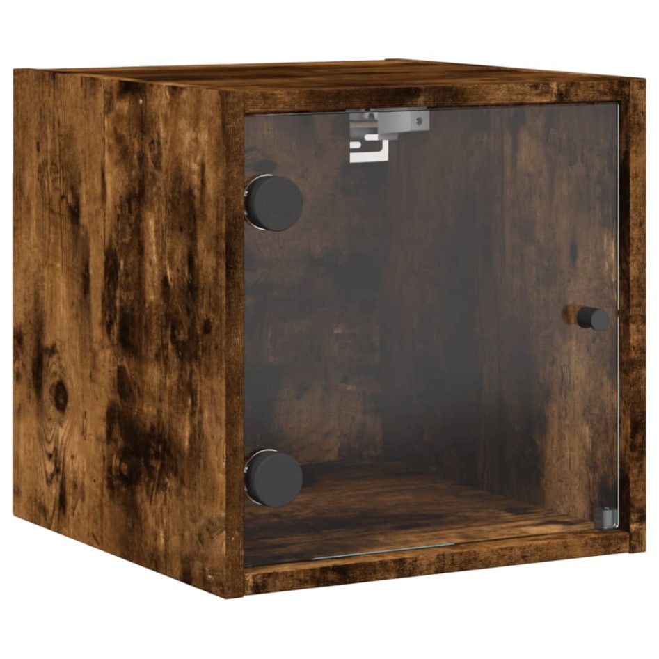 Mesitas noche puertas de vidrio 2 uds roble ahumado 35x37x35