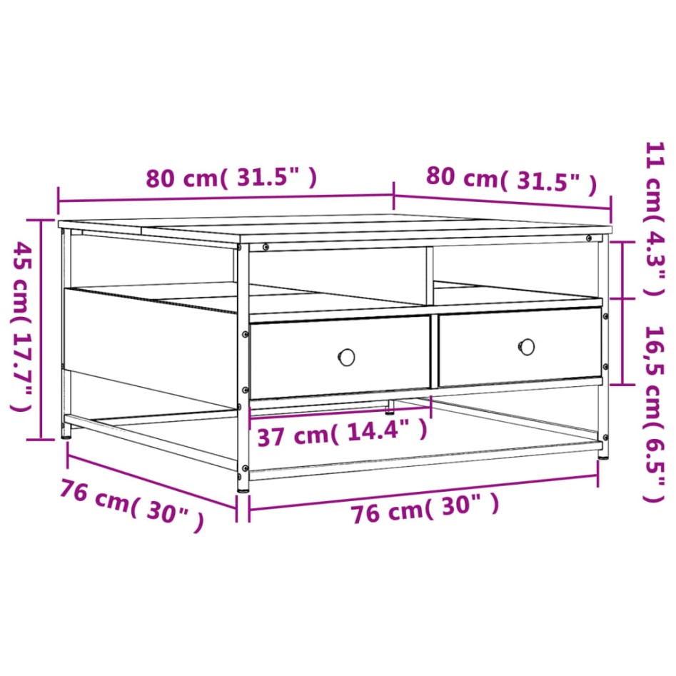 Mesa de centro madera de ingeniería roble Sonoma 80x80x45