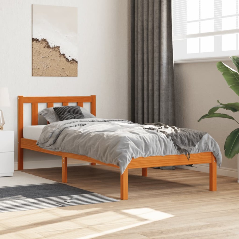 Estructura de cama sin colchón madera maciza marrón 75x190