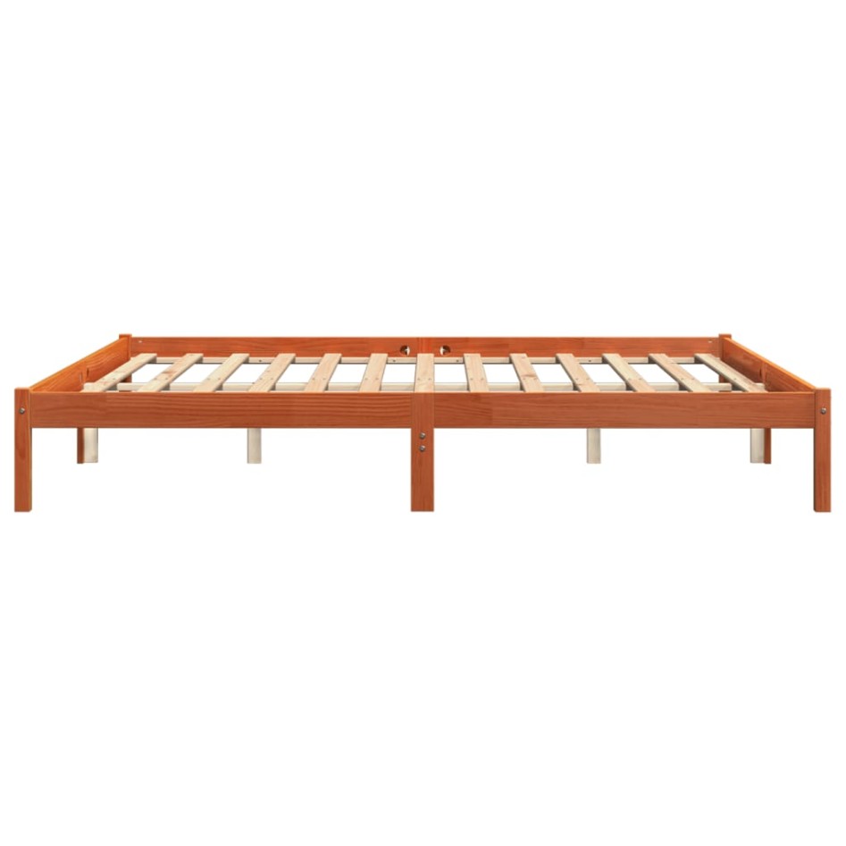 Cama sin colchón madera maciza de pino marrón cera 200x200