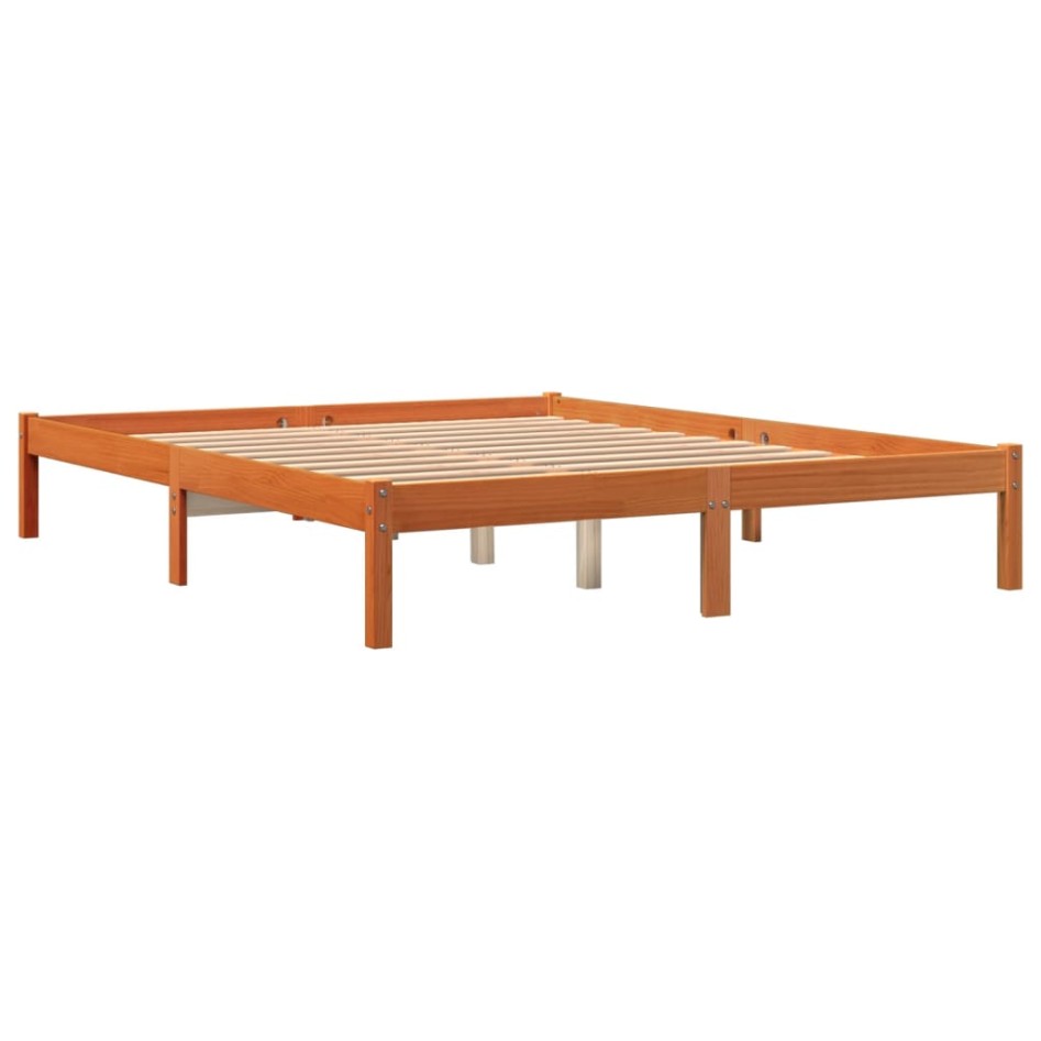 Cama sin colchón madera maciza pino marrón cera 150x200