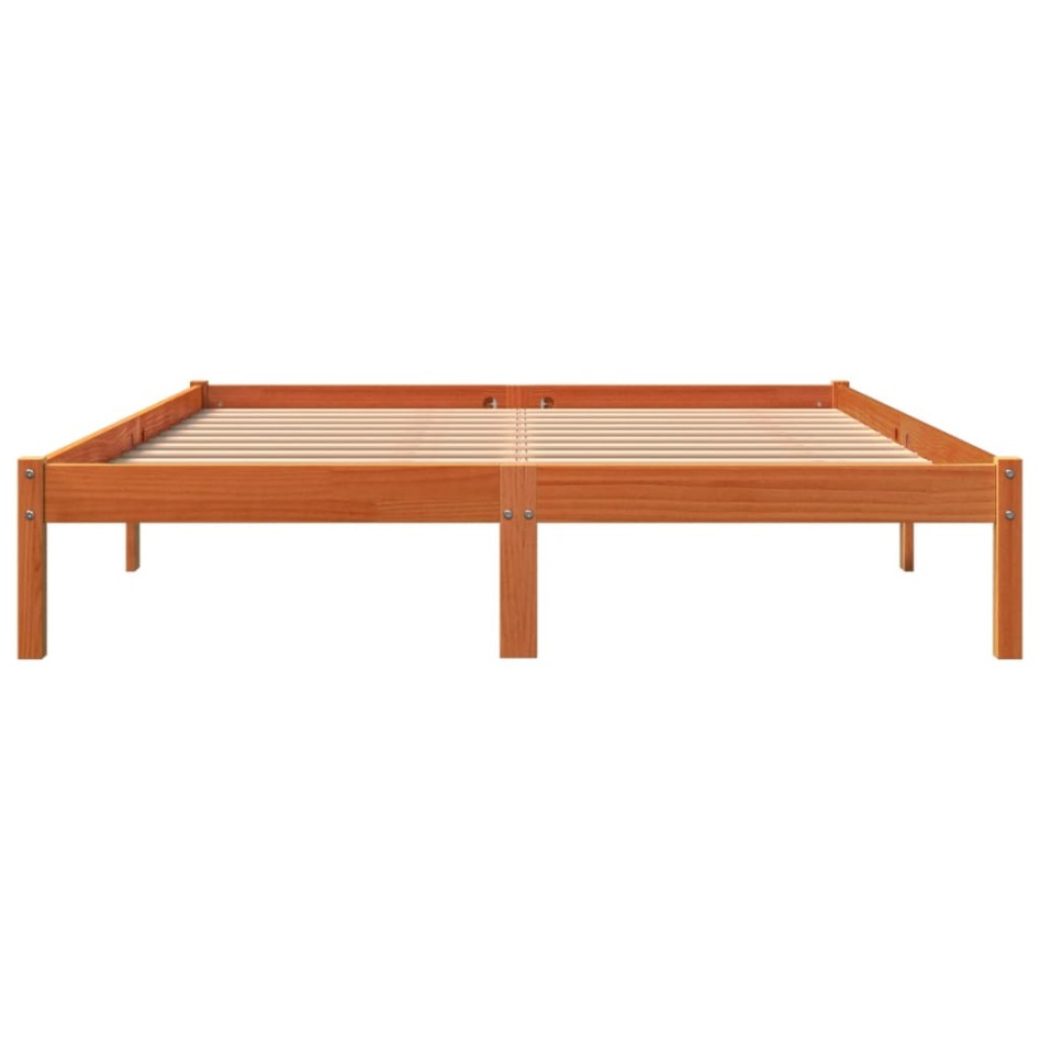 Cama sin colchón madera maciza pino marrón cera 150x200