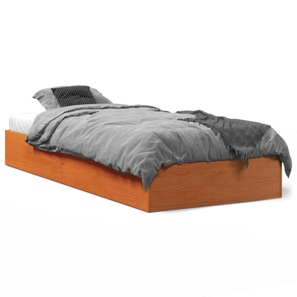 Cama sin colchón madera maciza de pino marrón cera 100x200