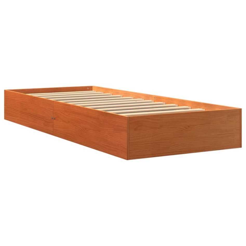 Cama sin colchón madera maciza de pino marrón cera 100x200