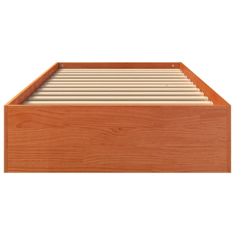 Cama sin colchón madera maciza de pino marrón cera 100x200