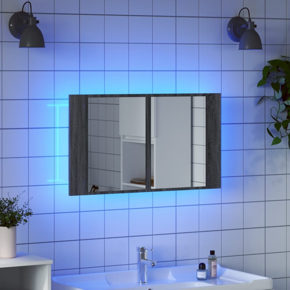 Armario espejo de baño con luz LED acrílico gris 80x12x45