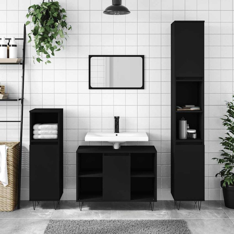 Mueble de baño madera de ingeniería negro 80x33x60