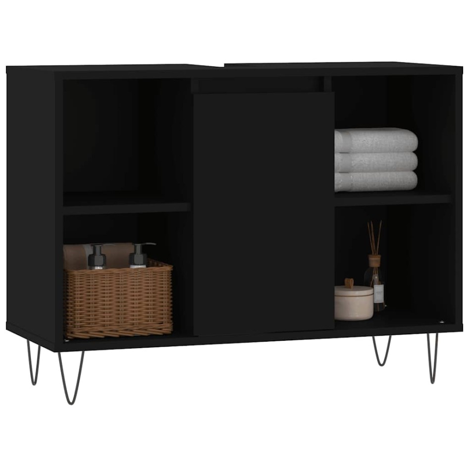 Mueble de baño madera de ingeniería negro 80x33x60